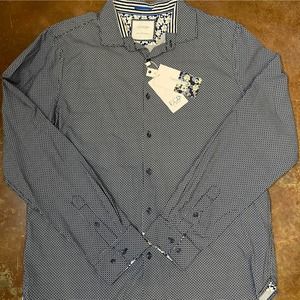 NWT Cactus Man Navy & White Geometric Pattern Dress Shirt Size XL